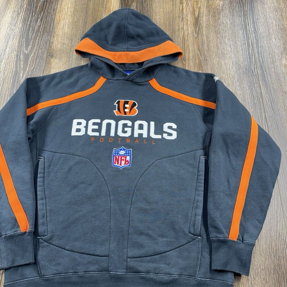 Vintage Cincinnati Bengals Hoodie Mens S Black Sweatshirt NFL Football Sweater